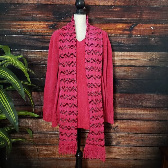 NWT White Stag Scarf Sweater Set Plus Size 22W 24W Magenta Soft Warm Chenille - Picture 7 of 10